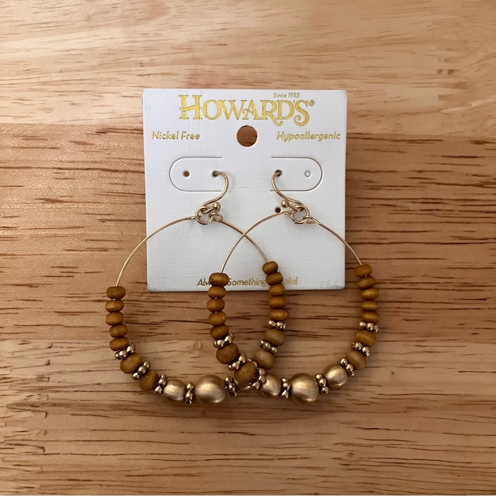 Gold and Brown Beaded Earrings